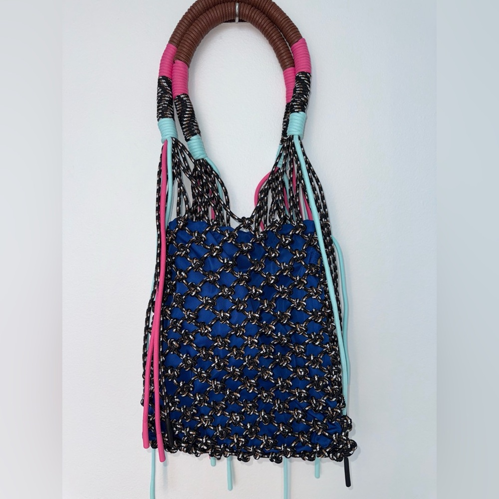 Pinko | SOLD OUT | Medium Blue and Pink Woven Shoulder Bag - Picture 5 of 6